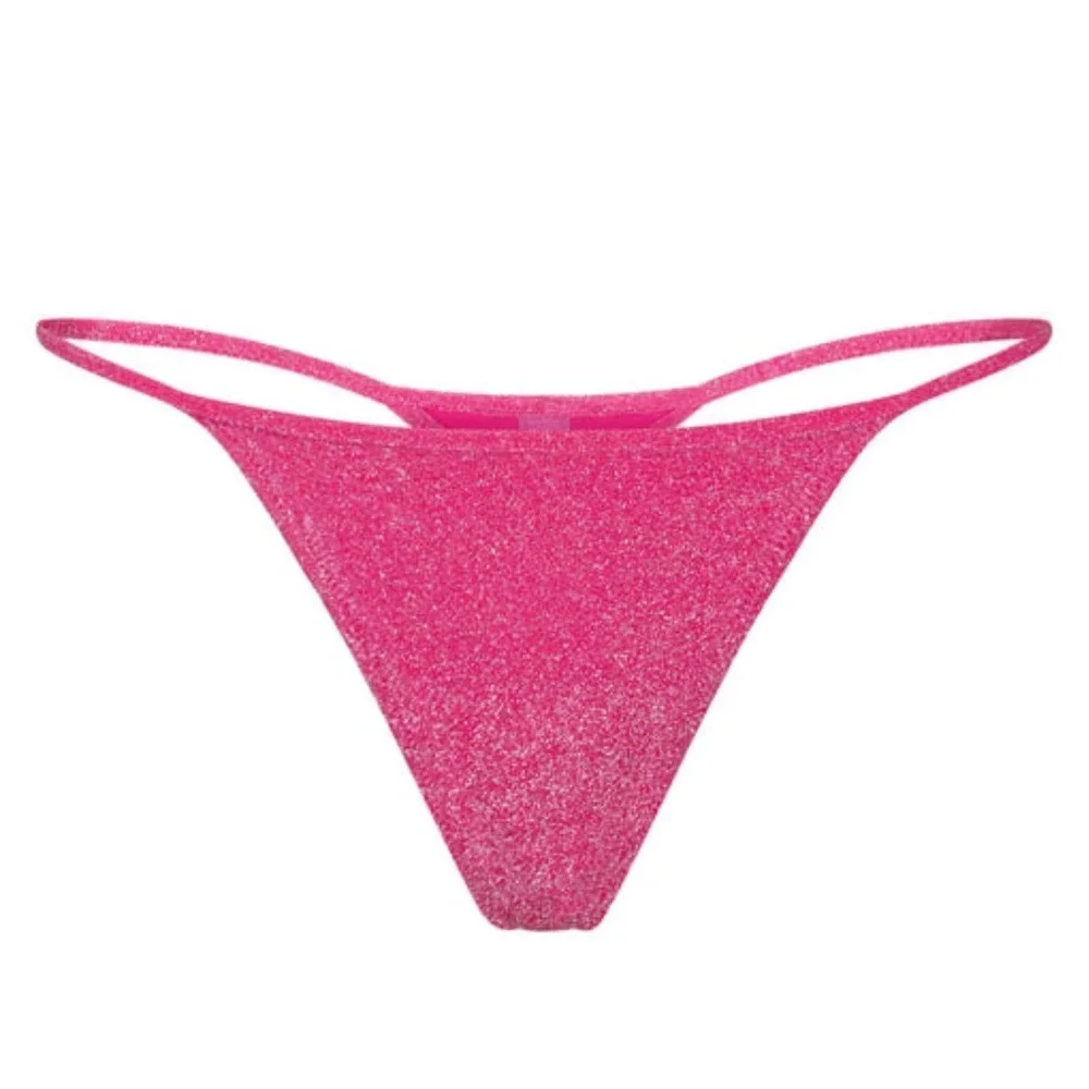 SKIMS Glitter Swim String Thong Magenta Pink Metallic Bikini Bottom Med NWT